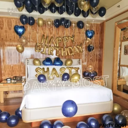 Golden Blue Birthday Room Decor